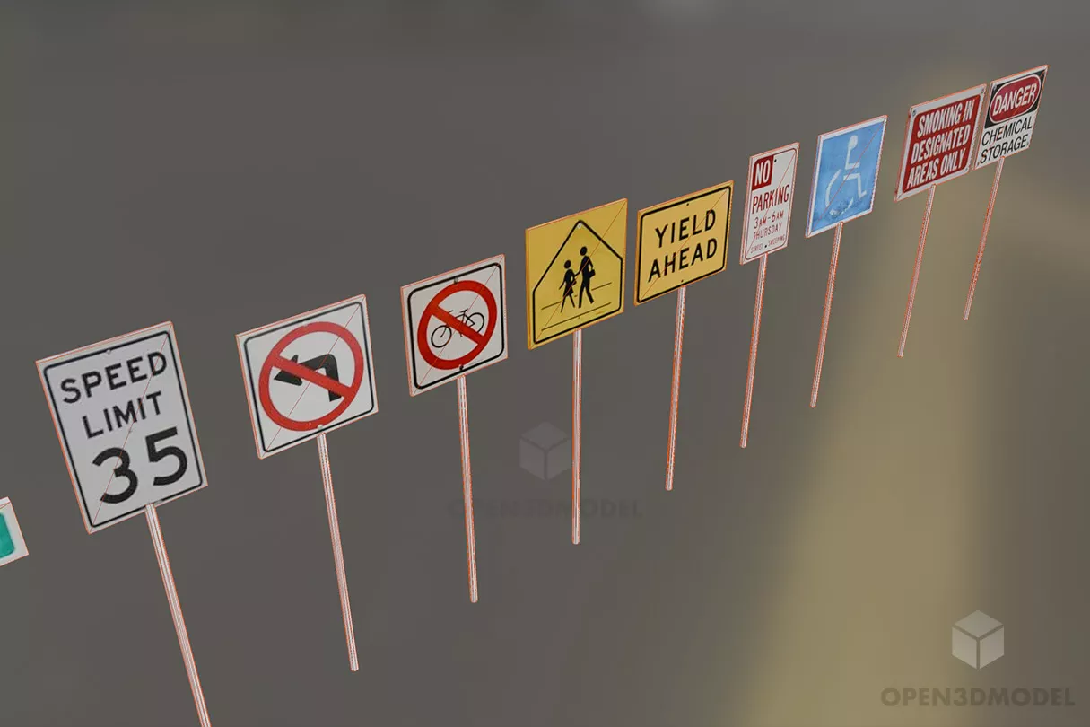 Traffic Sign Package Free 3d Model - .Blend, .C4d, .Dae, .Fbx, .Max ...