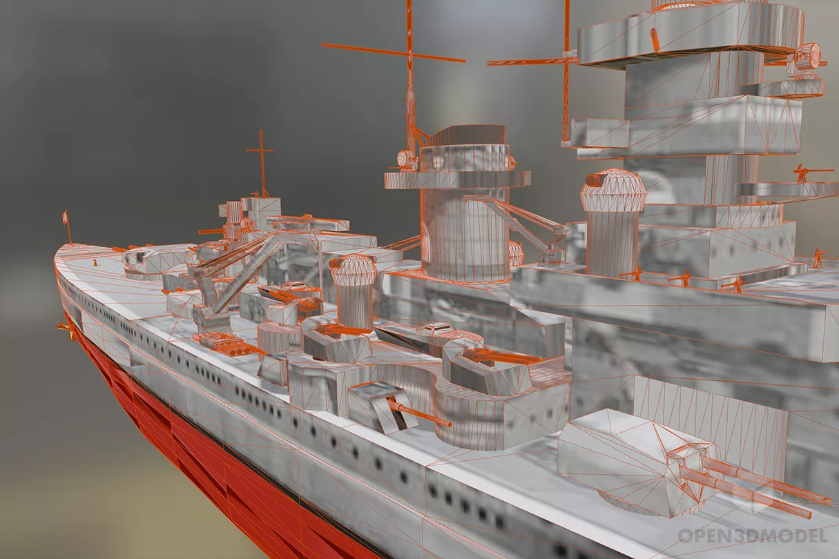 War Battleship Ww2 3d model 2