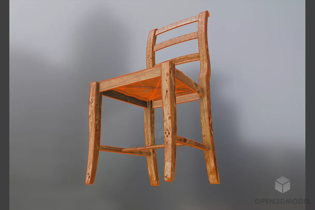 Simple Classic Chair Wood Frame 3d model 2
