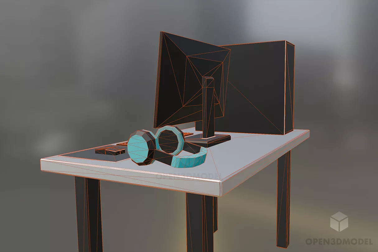 Gaming Desk With Computer 3d model 2