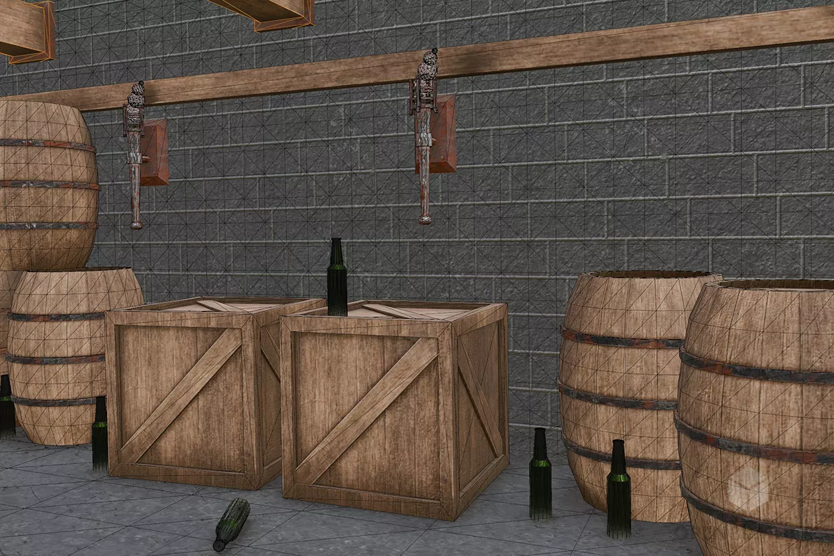 Basement With Barrel And Crate 3d model 2