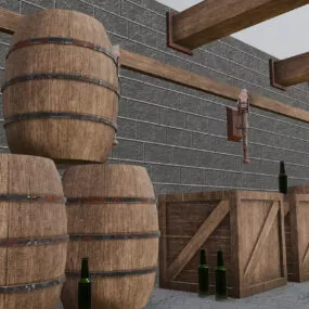 Basement With Barrel And Crate 3d model