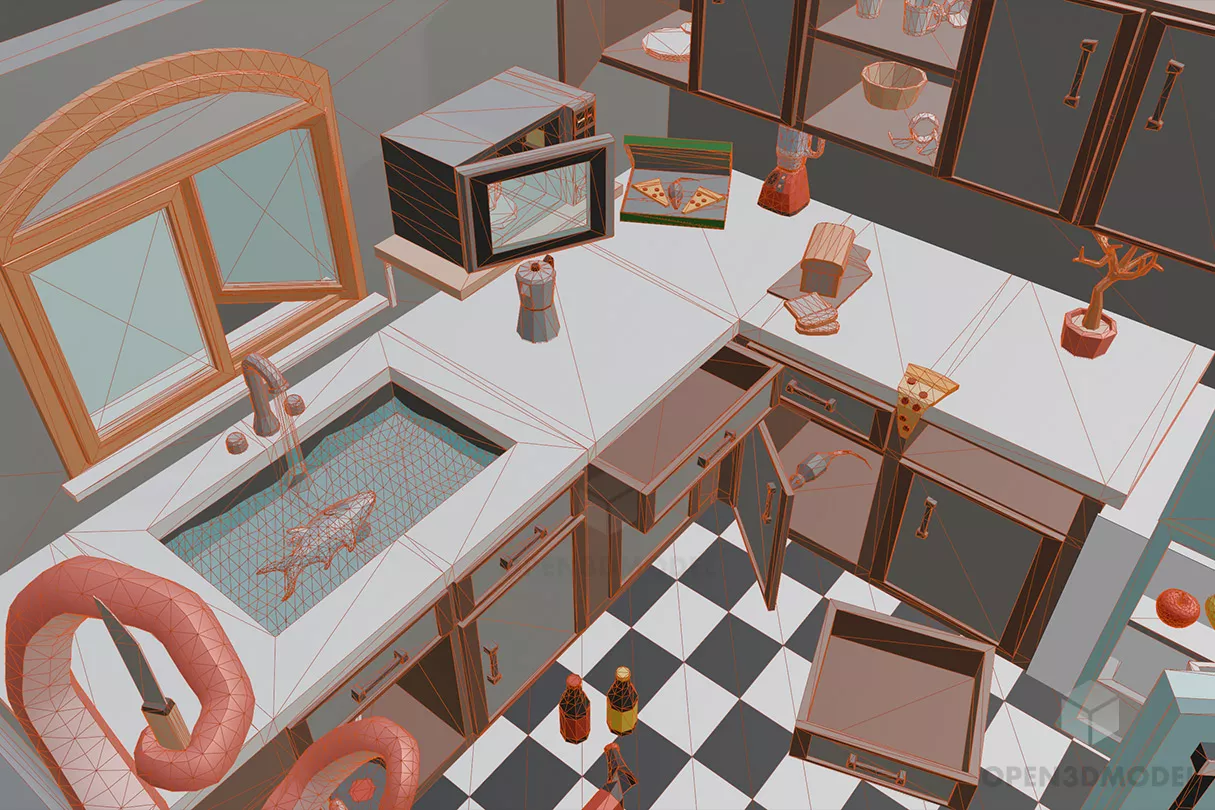 Lowpoly Cartoon Kitchen Cabinet 3d model 2