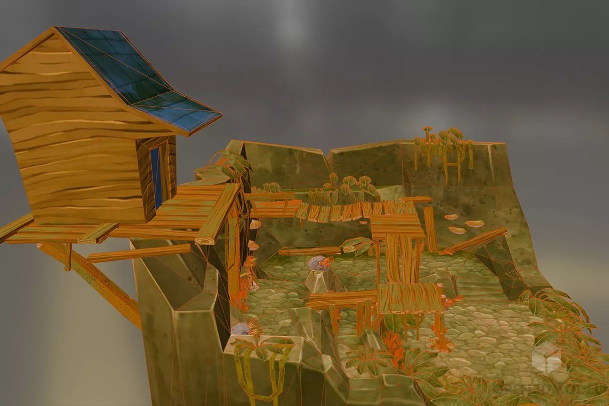 Cartoon Jungle With Wood Walkway 3d model 2