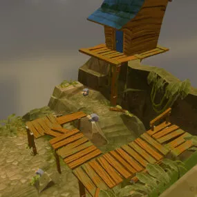 Cartoon Jungle With Wood Walkway 3d model