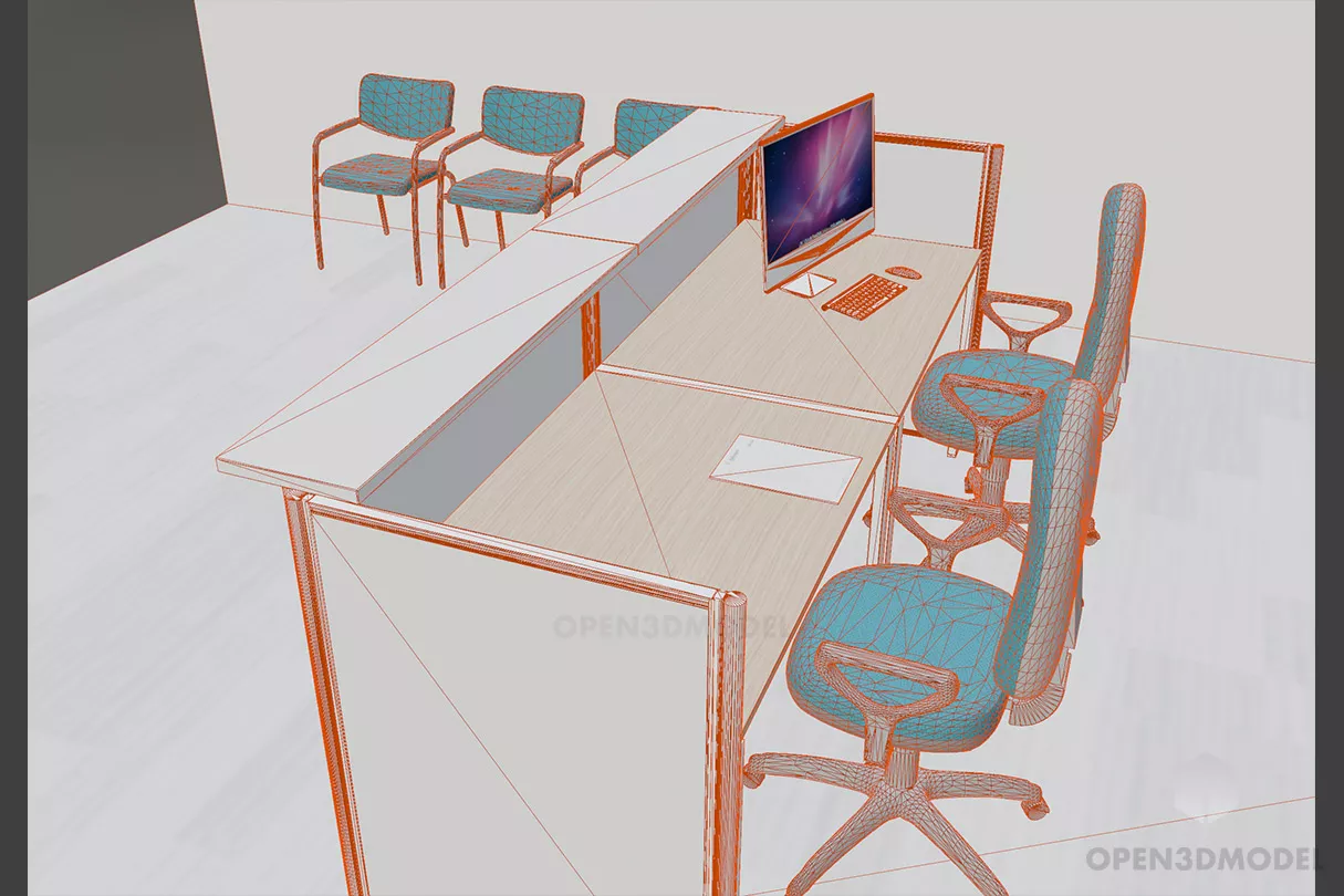 Simple Office Room With Furniture 3d model 2