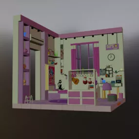 Parametric Pink Room With Furniture 3d model