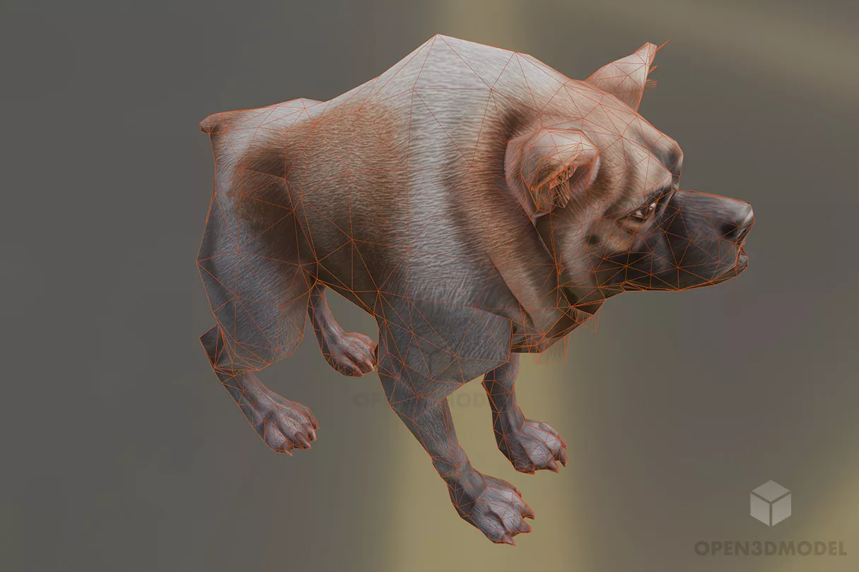 Pitbull Dog Animal Lowpoly 3d model 2