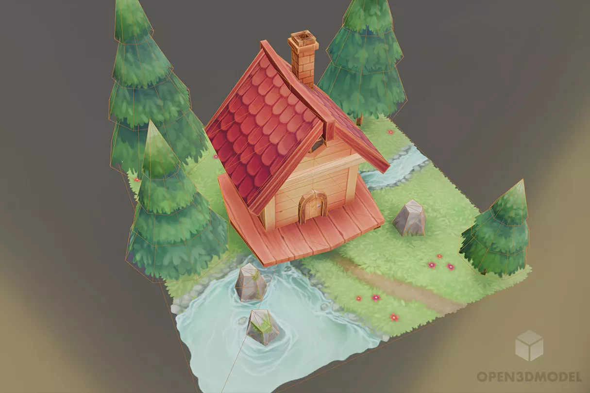 Painting Cottage House 3d model 2