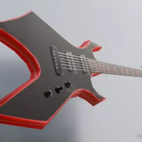 Red Electric Guitar Lowpoly Instrument 3d model