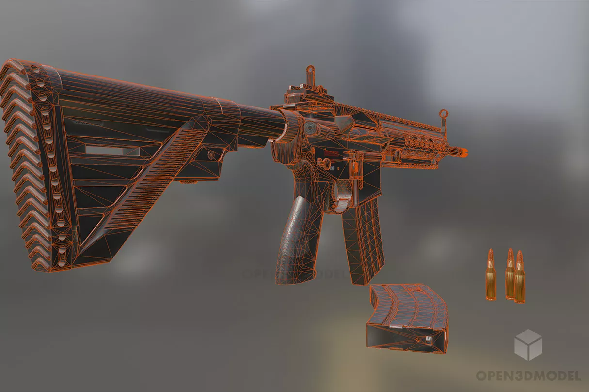 Gun Weapon With Bullet 3d model 2