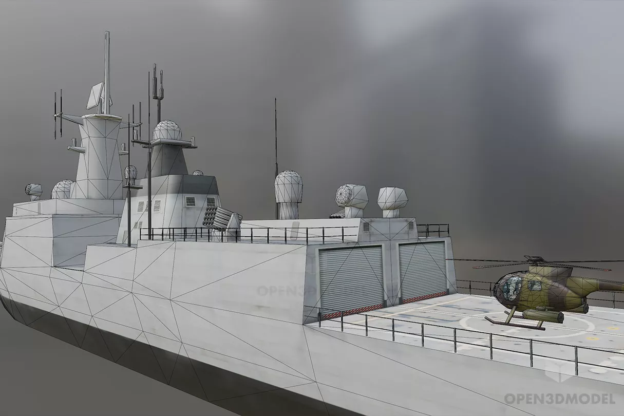 Military Ship With Helicopter 3d model 2