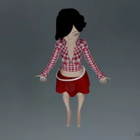 Cute Anime Girl In Red Dress 3d model