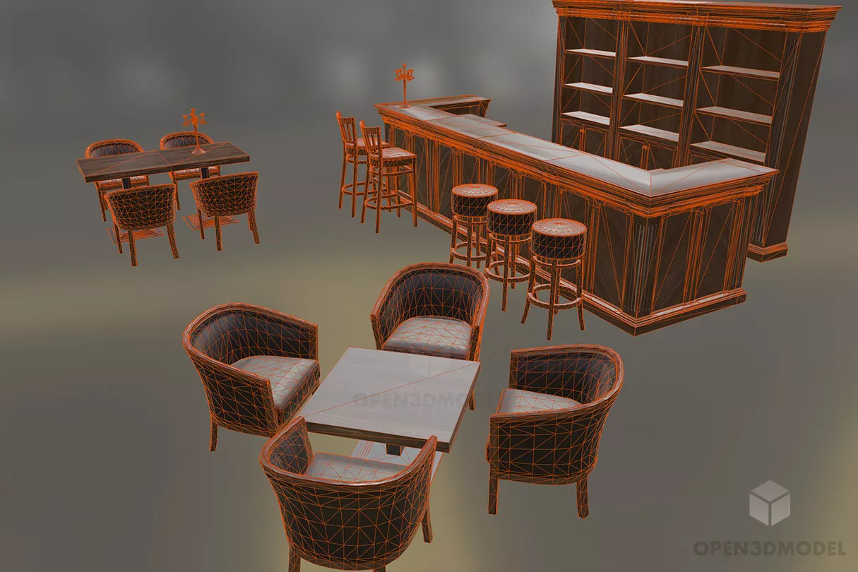 Restaurant Furniture Chair Table Bar Counter 3d model 2