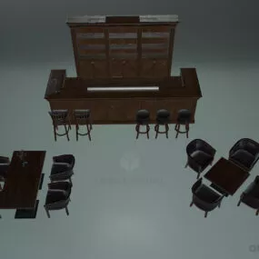 Restaurant Furniture Chair Table Bar Counter 3d model