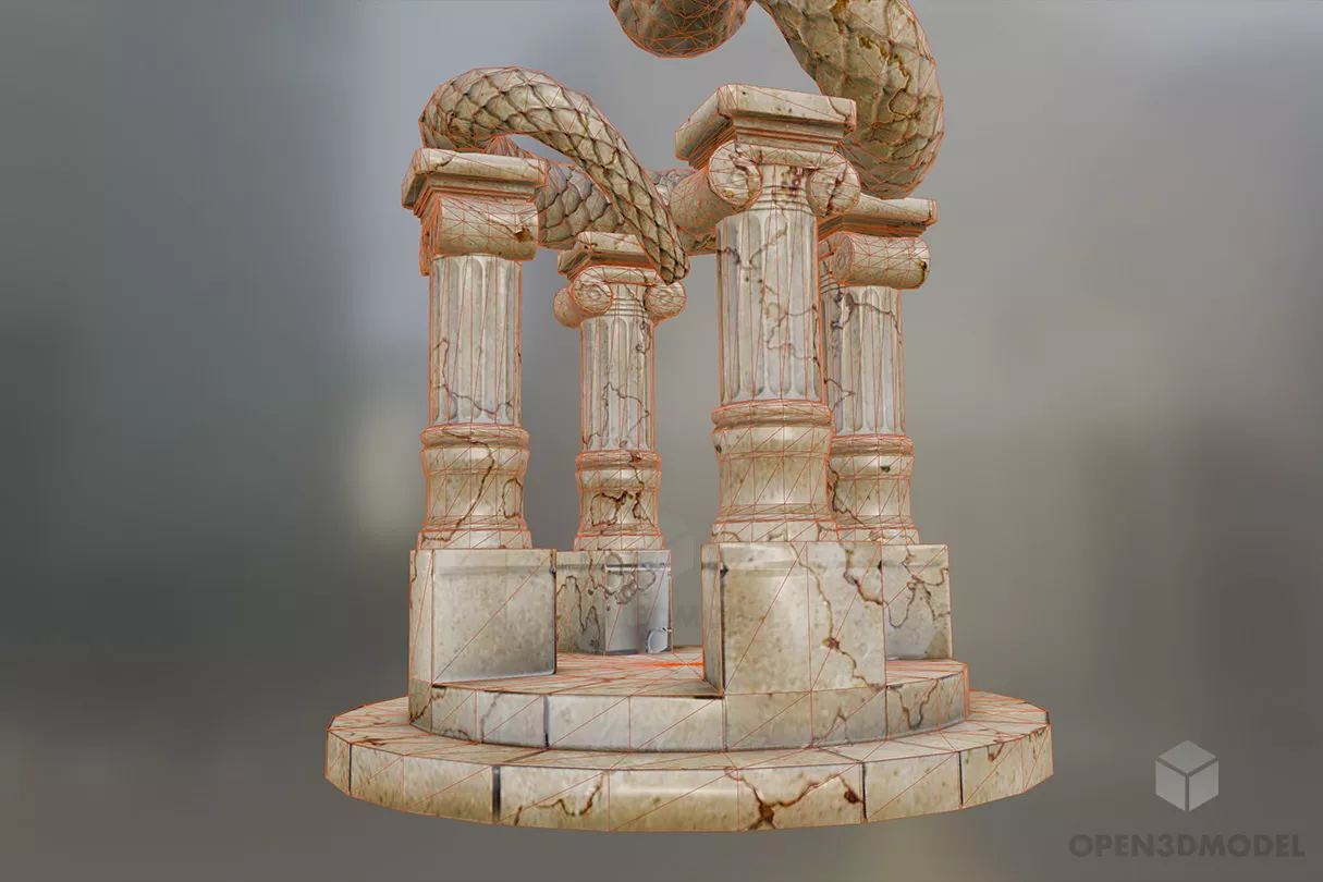 Temple Stone Snake Statue 3d model 2