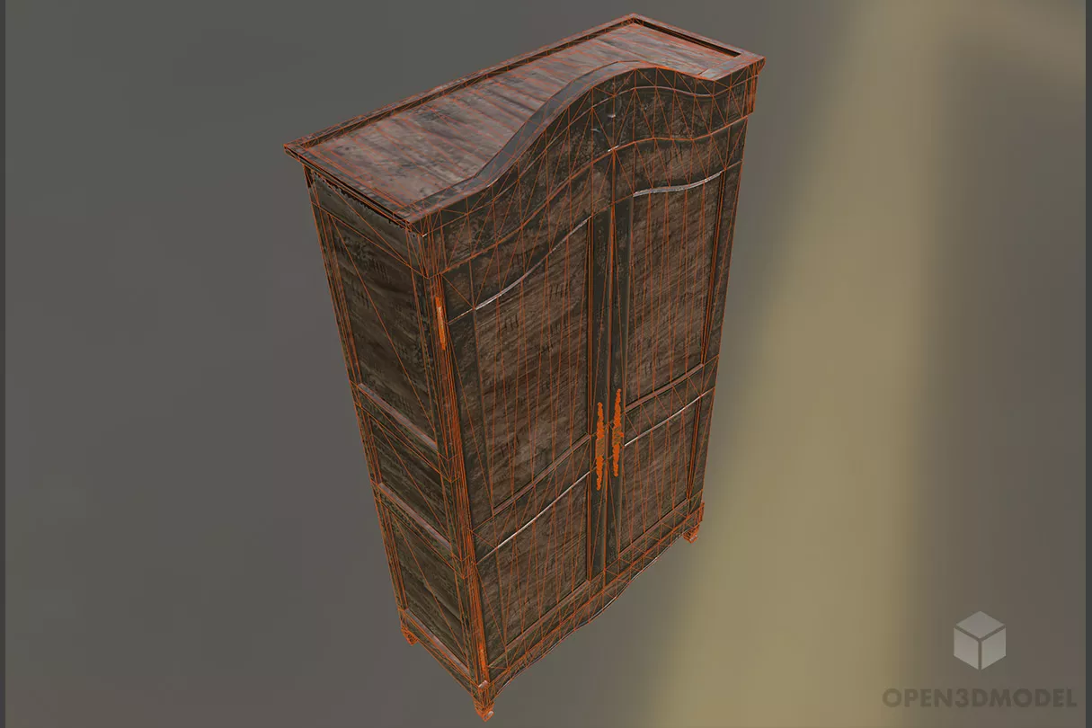 Wardrobe Antique Dark Wood 3d model 2