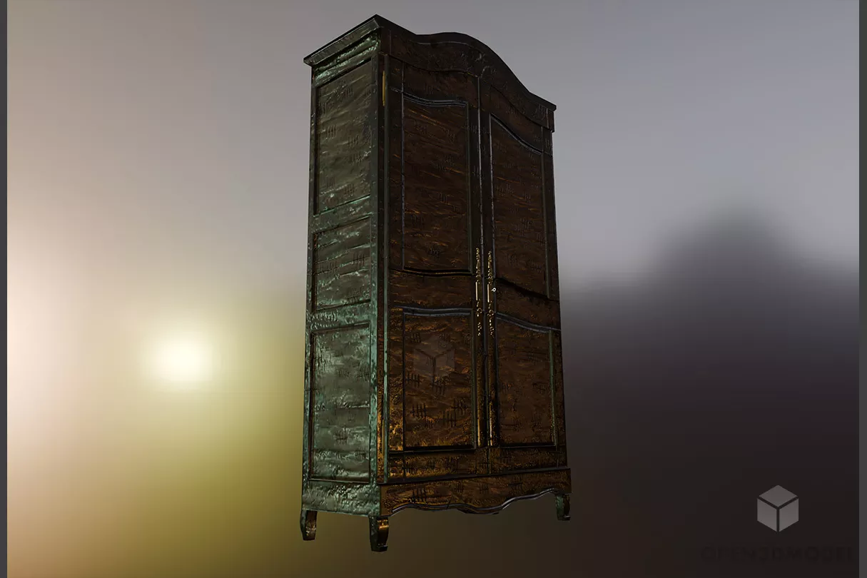 Antique Cabinet With Carved Decoration 3d model