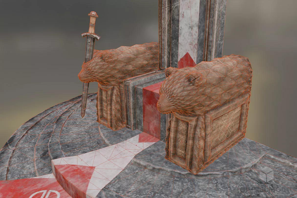 Viking Stone Throne Chair 3d model 2