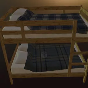 Simple Wood Bunk Bed With Mattress 3d model