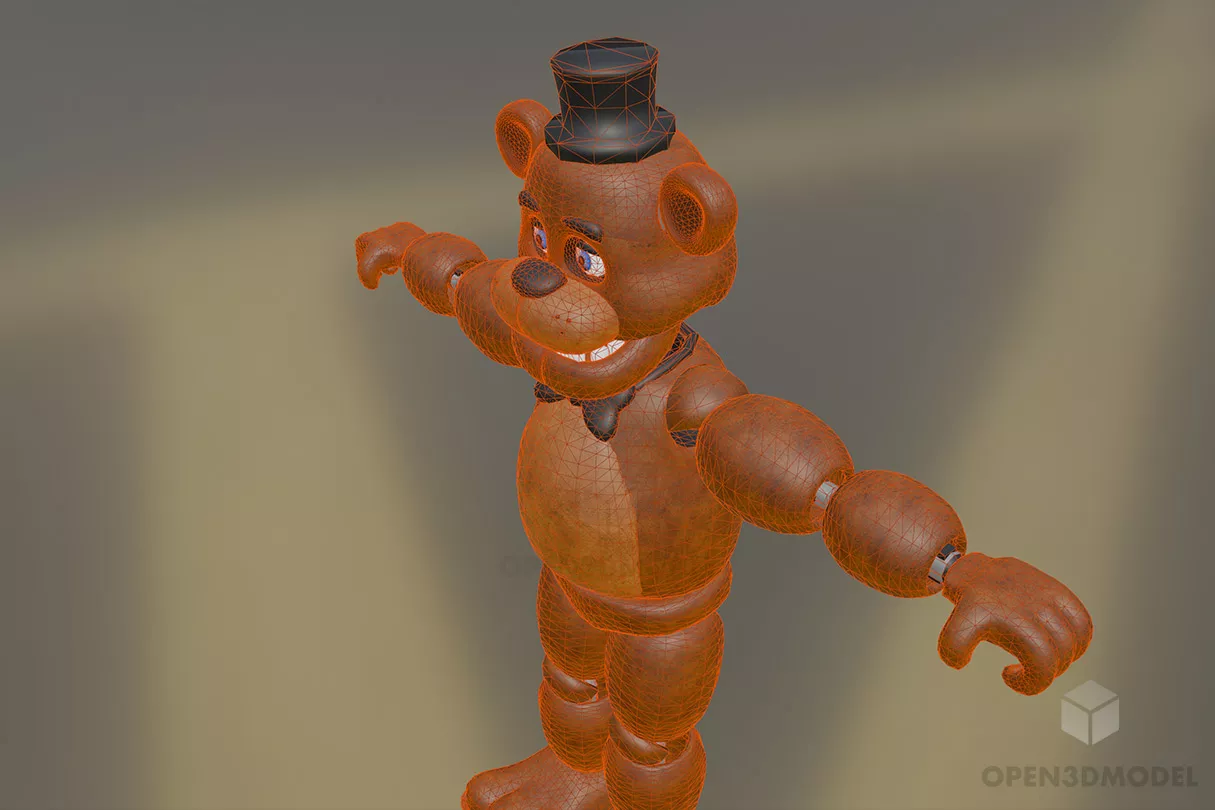 Freddy Bear Toy With Hat 3d model 2