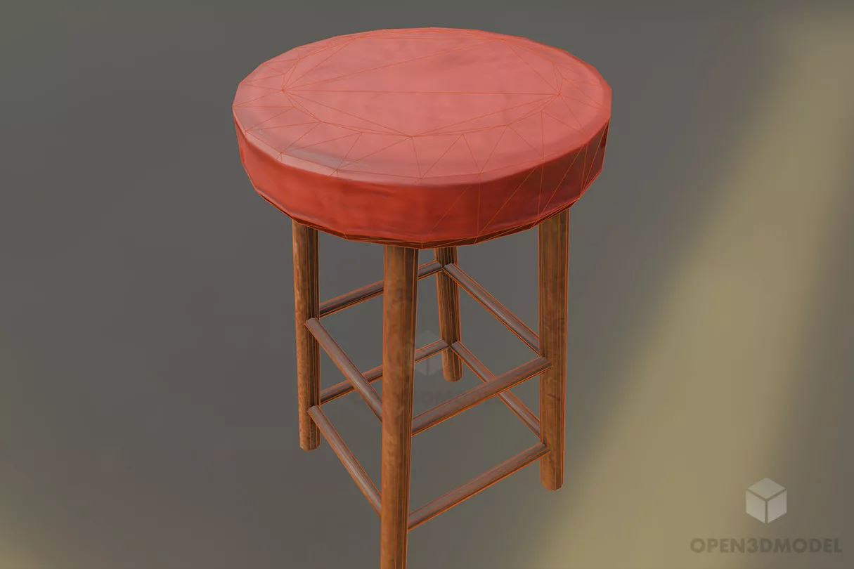 Bar Stool With Red Round Seat 3d model 2