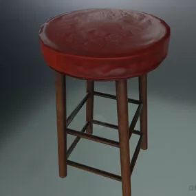 Bar Stool With Red Round Seat 3d model