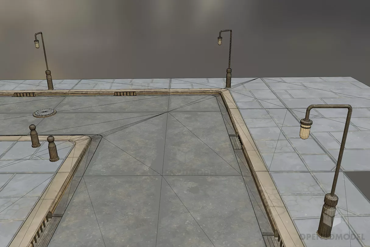 Street Road With Light 3d model 2