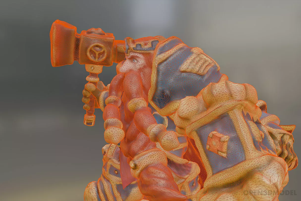 Red Bear Warrior Man Cartoon Character 3d model 2