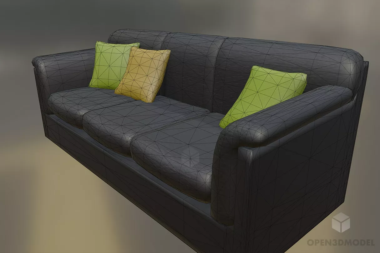 Black Leather Sofa With Colorful Cushion 3d model 2