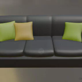 Black Leather Sofa With Colorful Cushion 3d model