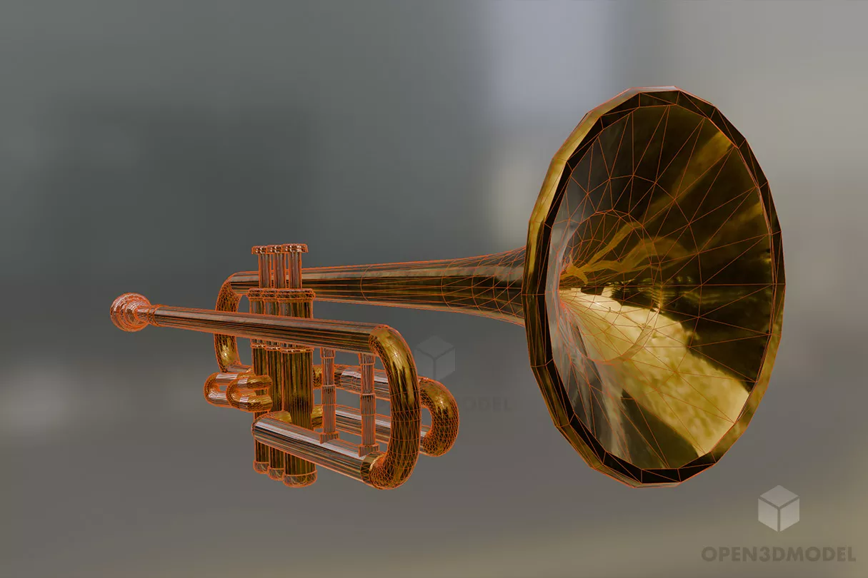 Bronze Trumpet Instrument 3d model 2
