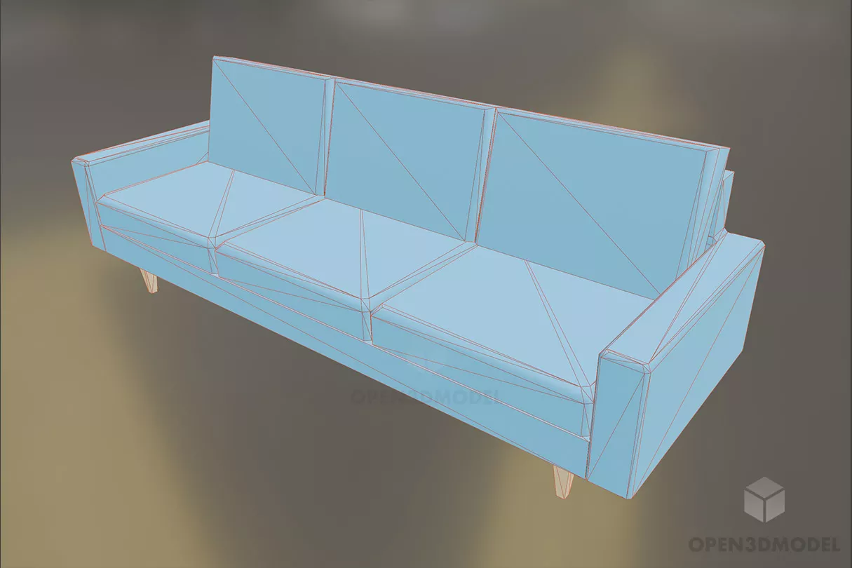 Blue Couch Simple Sofa 3d model 2