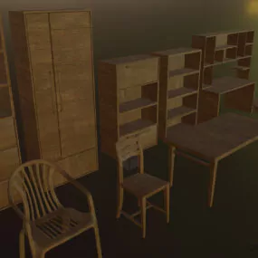Furniture Pack, Wooden Table Chair Cabinet 3d model