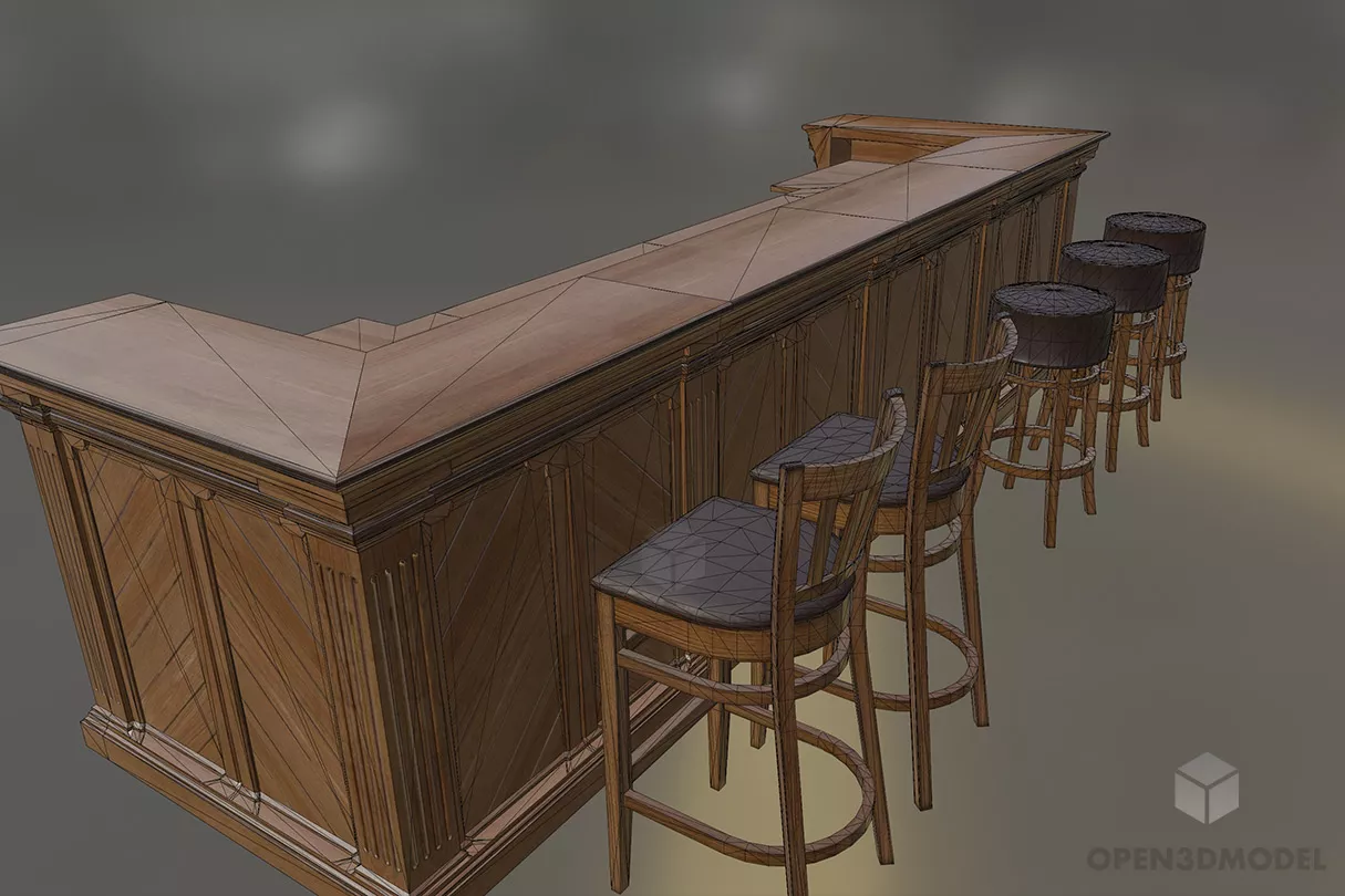Pub Counter With Bar Chair 3d model 2