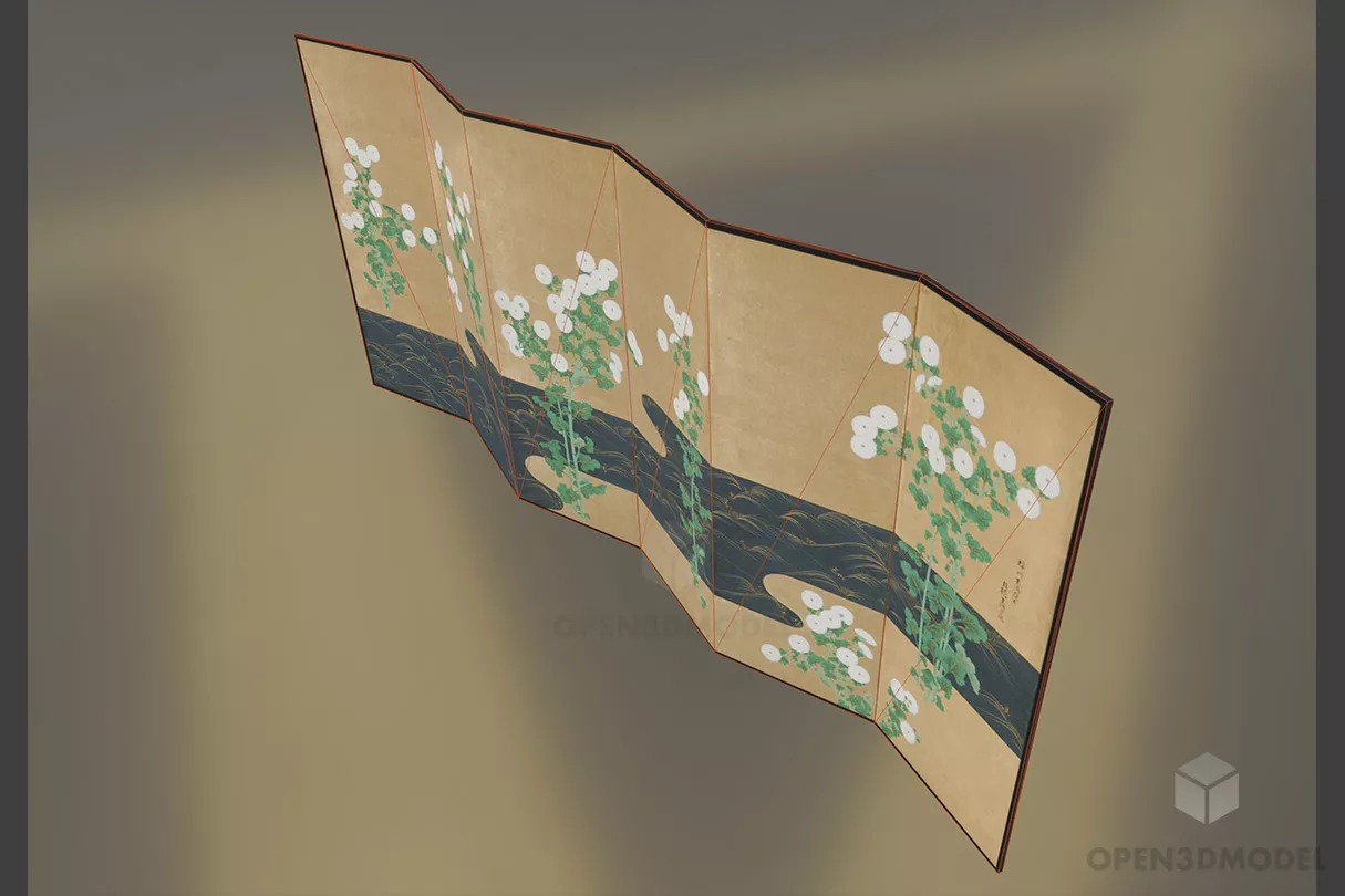Japanese Ancient Screen Divider 3d model 2