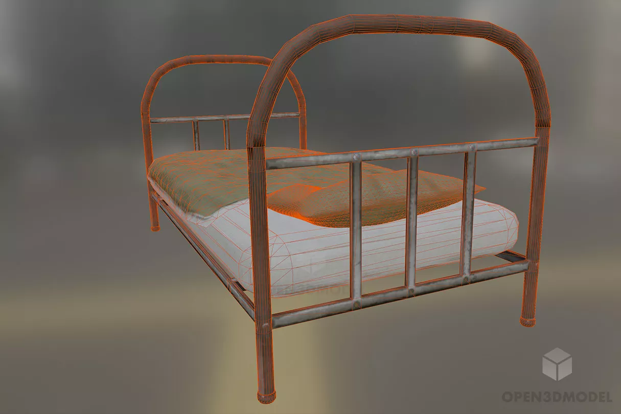 Single Steel Bed 3d model 2