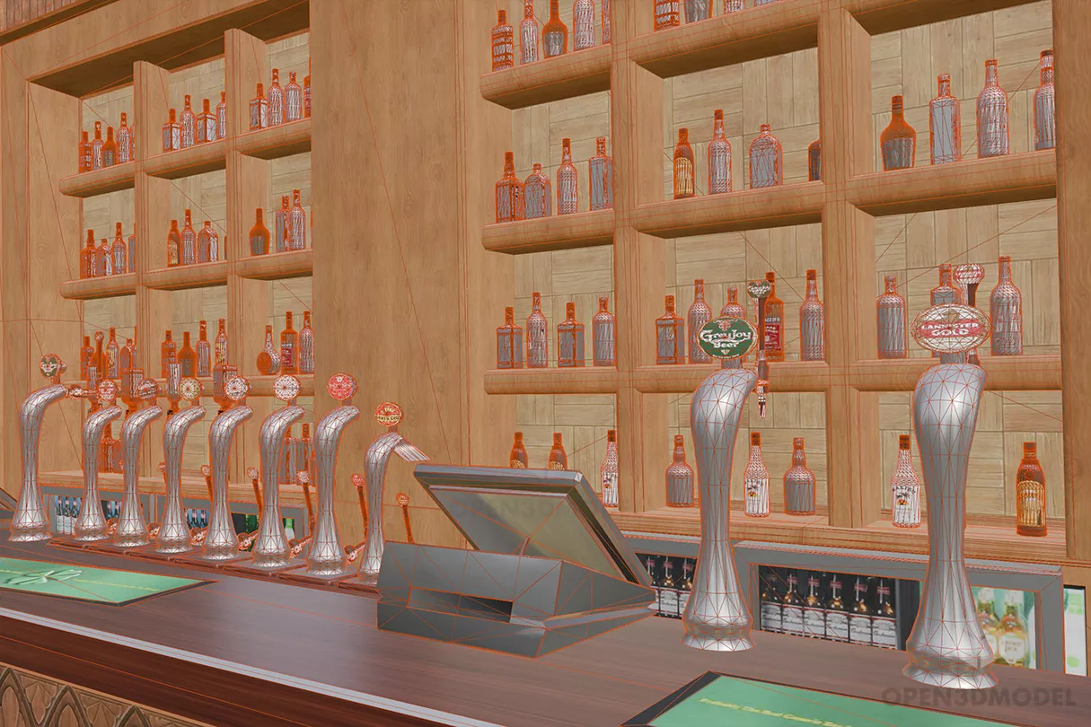 Restaurant Bar Cabinet With Wine Bottles 3d model 2