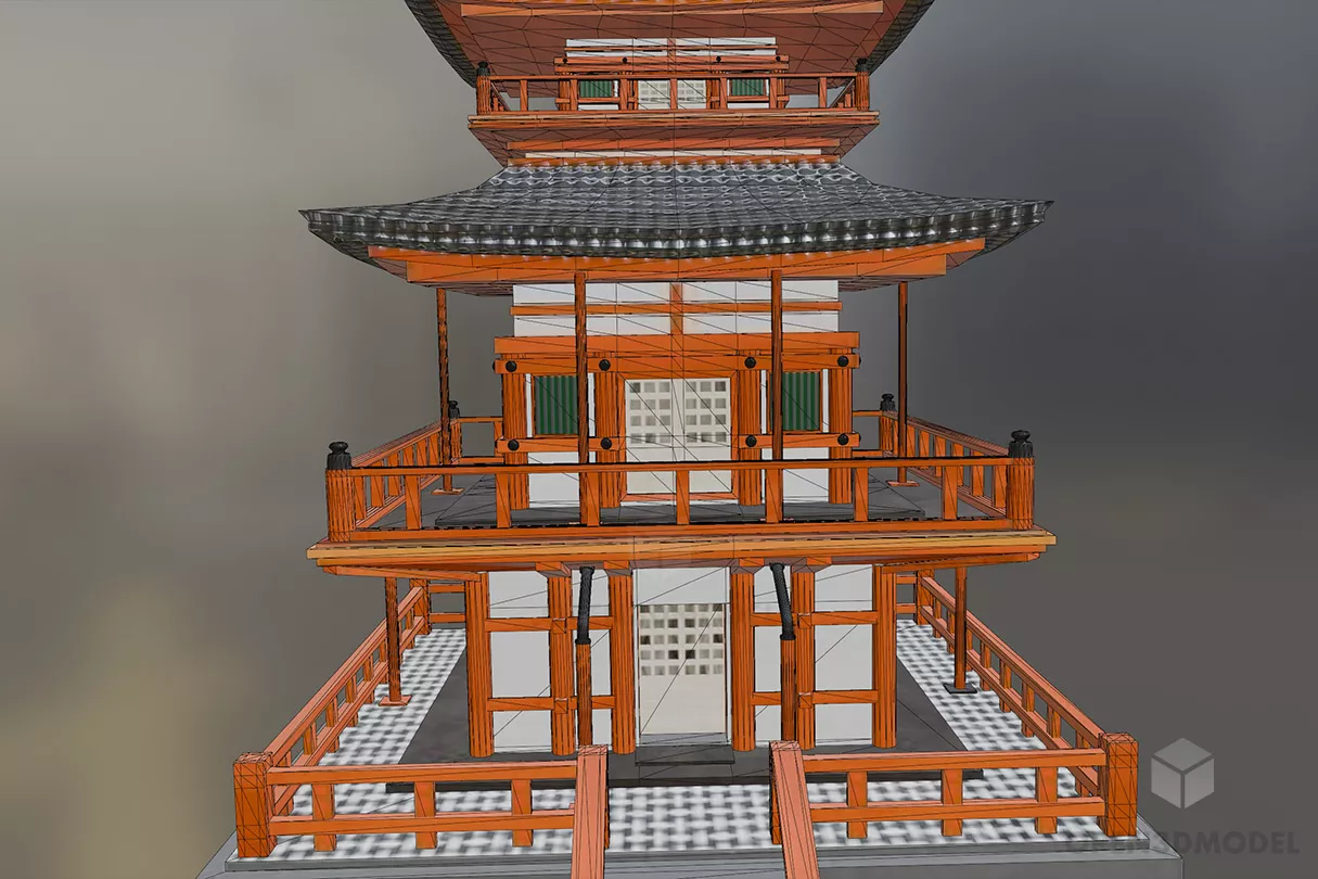 Japanese Ancient Temple Pagoda 3d model 2