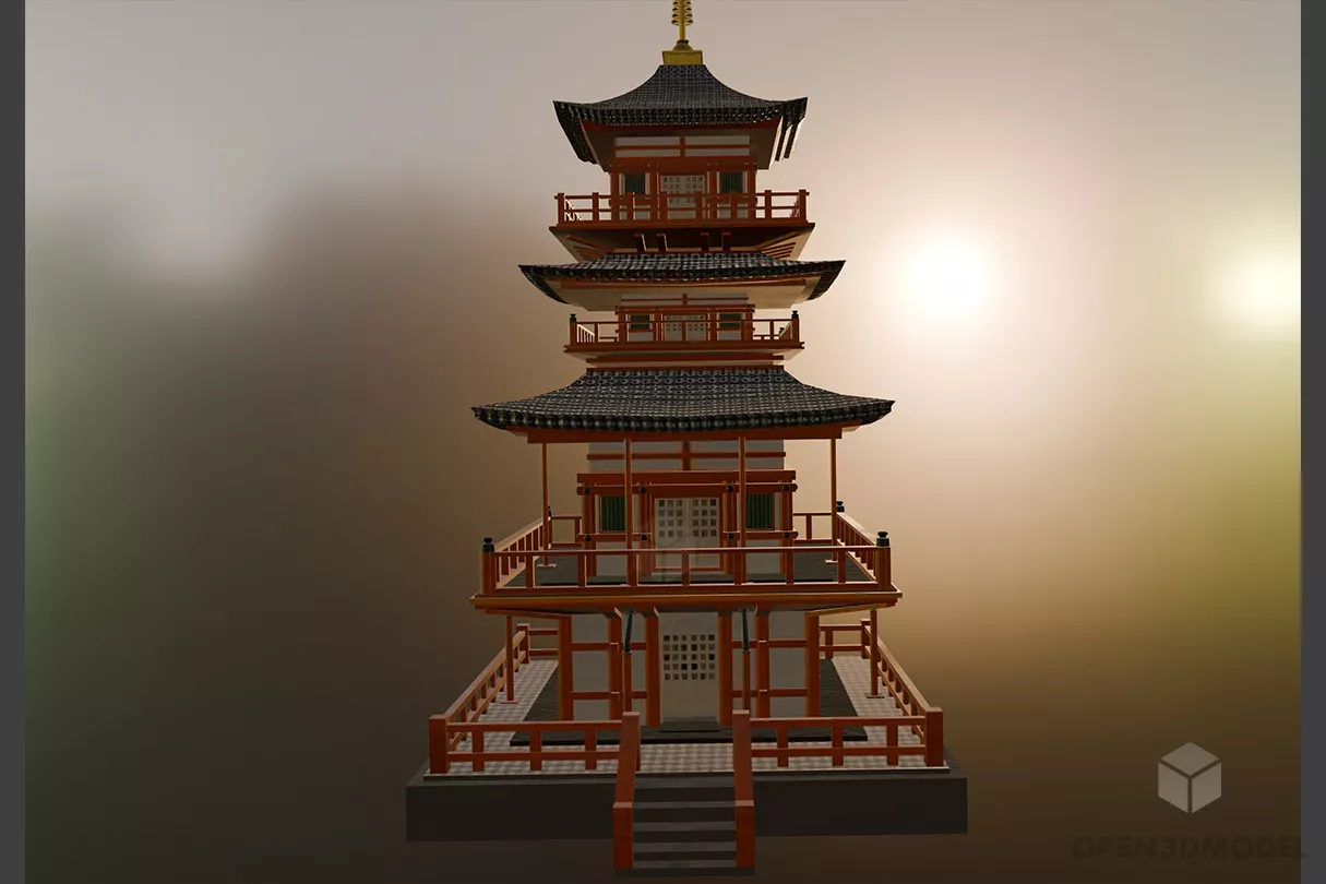 Japanese Ancient Temple Pagoda Free 3d Model - .3ds, .Blend, .Dae, .Fbx ...