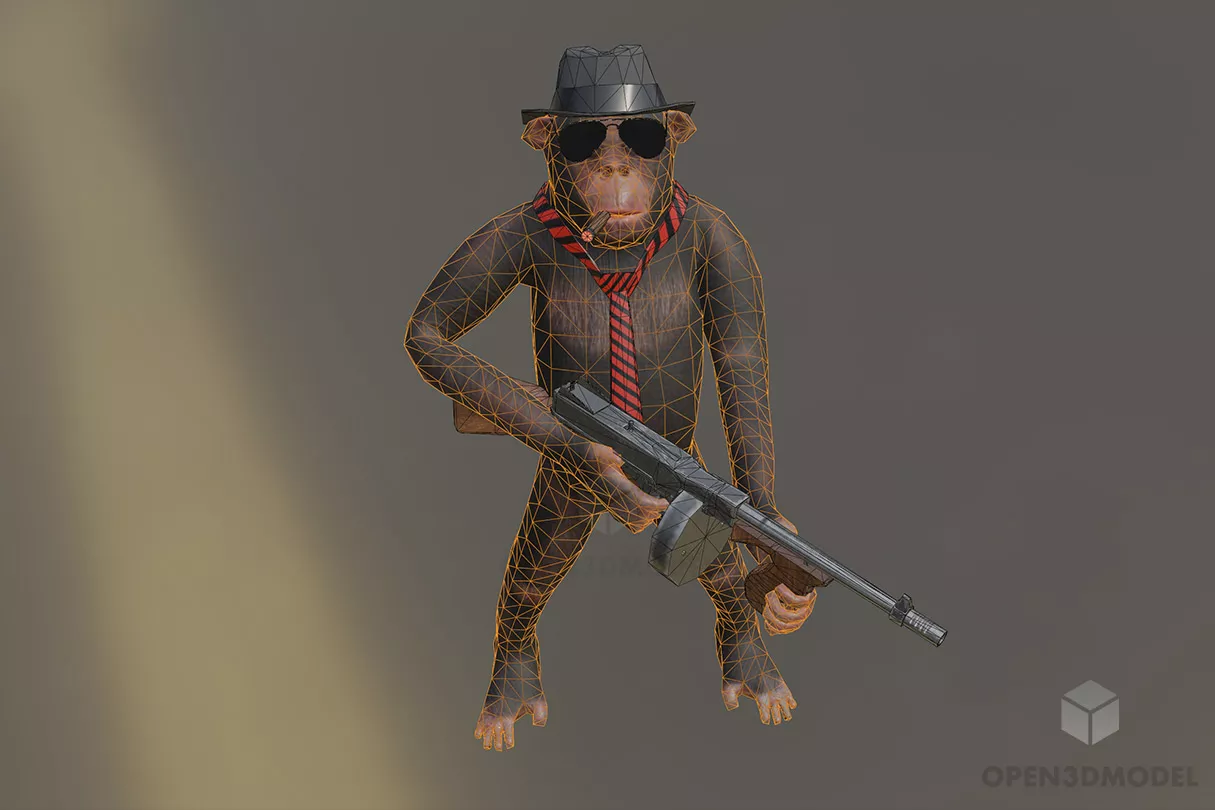 Ganster Ape Character With Gun 3d model 2