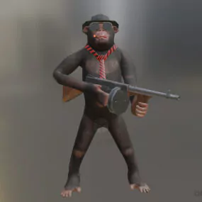 Ganster Ape Character With Gun 3d model