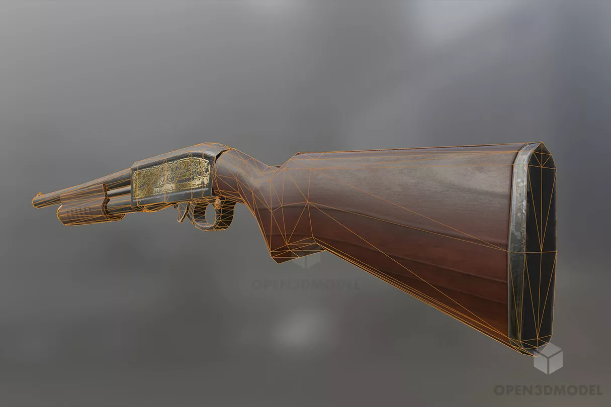 Simple Shotgun, Vintage Weapon 3d model 2