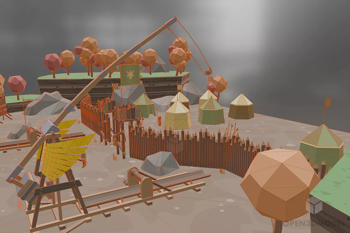 Autumn Landscape Scene With Tree 3d model 2