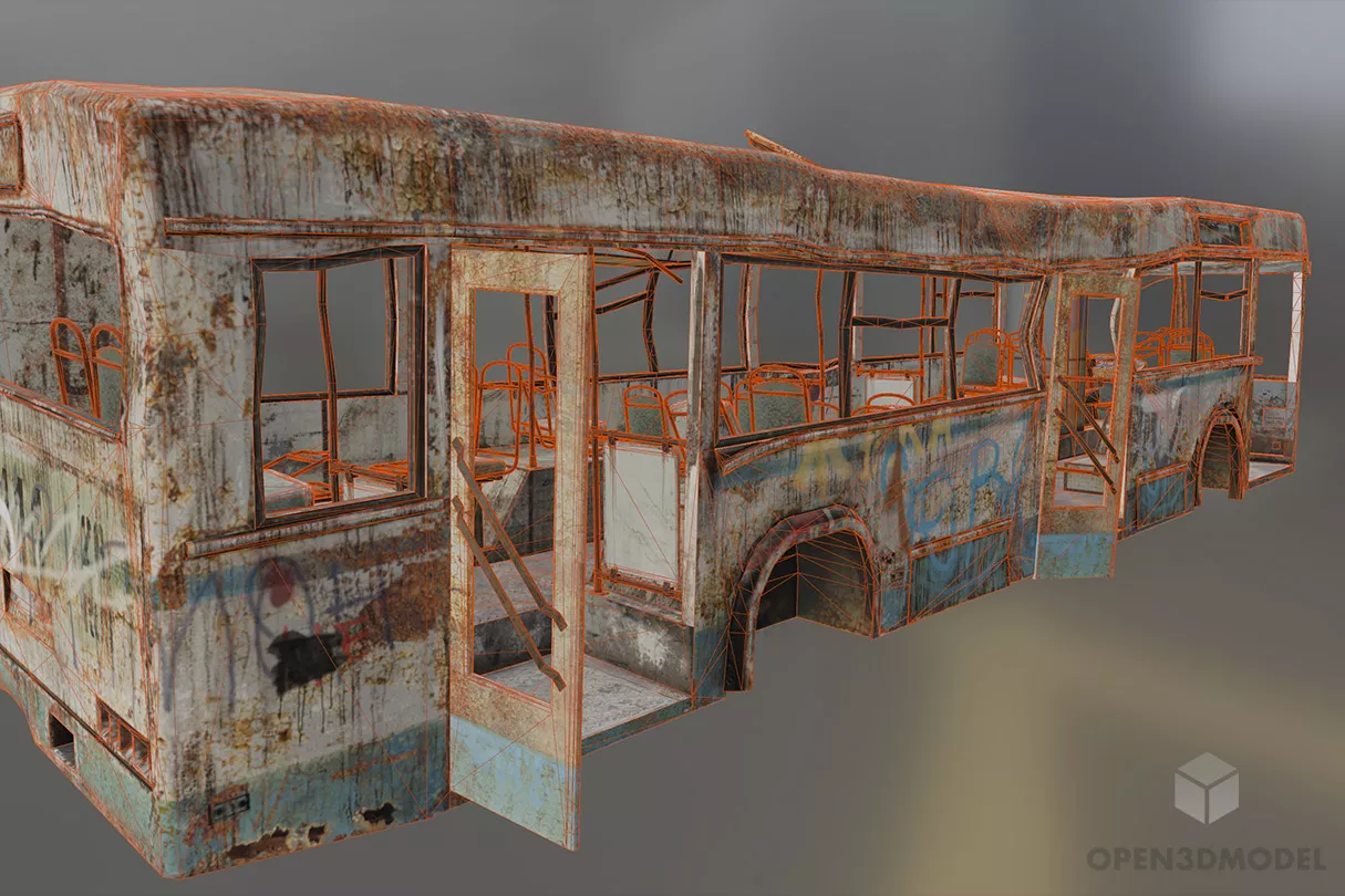 Destroyed Abandoned Bus Vehicle 3d model 2