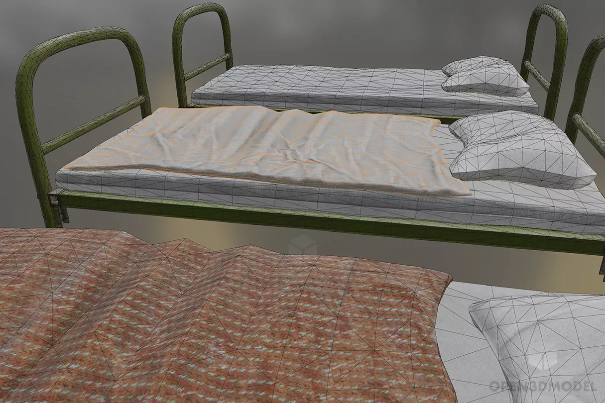 Old Single Bed, Steel Frame Bed 3d model 2