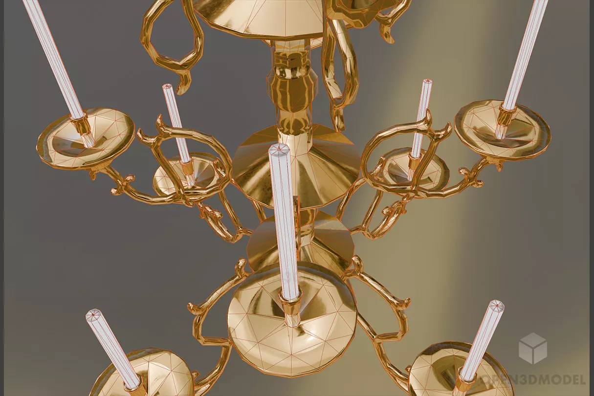 Antique Golden Chandelier With Candle 3d model 2