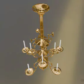 Antique Golden Chandelier With Candle 3d model