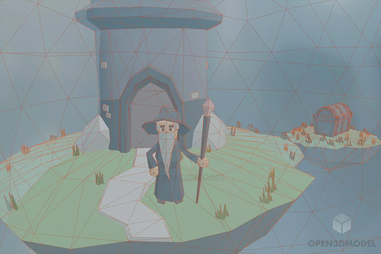 Cartoon Watch Tower With Character 3d model 2