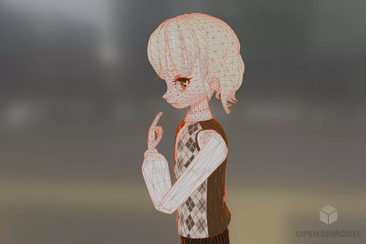 Anime Girl Blonde Hair 3d model 2